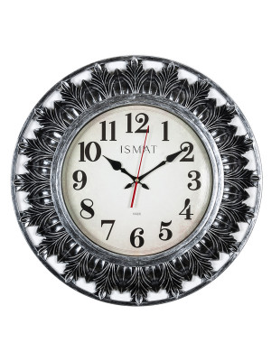 Часы настенные круг d=51 см, корпус черный с серебром 